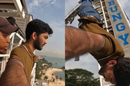 alt="Gukesh Conquers Fear of Heights with Bungee Jump"