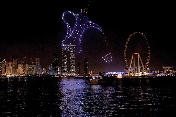 alt="Breathtaking drone displays light up the skyline of Dubai"