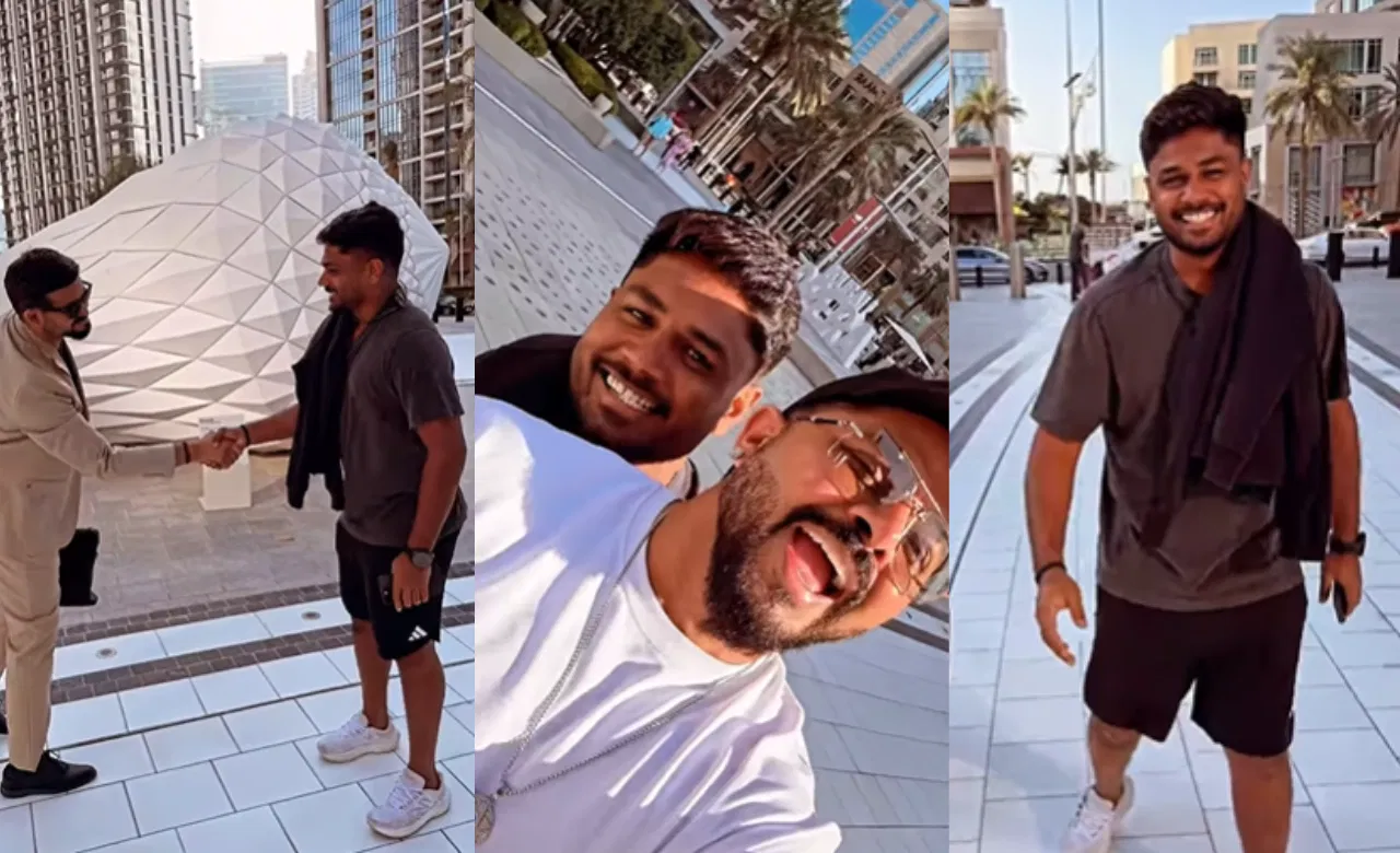 alt="Sreesanth's Joyful Reunion with Sanju Samson in Dubai"