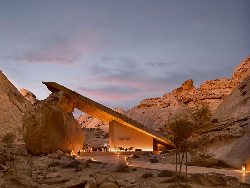 alt="Saudi Arabia Opens Bookings for Stunning 'Desert Rock' Mountain Hotel"