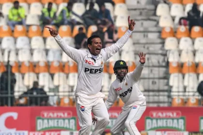 alt="Noman Ali makes Pakistan history by hitting hat-trick against West Indies"