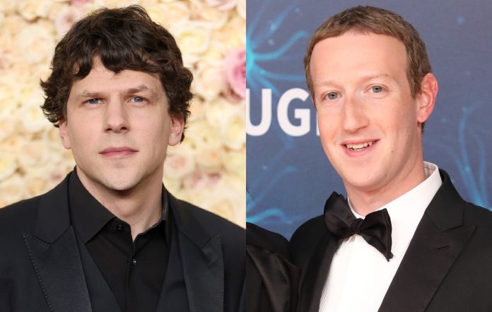 alt="Jesse Eisenberg Attacks Mark Zuckerberg for Facebook Rollback of Fact-Checking"