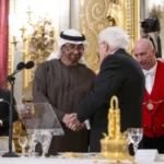 alt="UAE President and Italian President Swap Medals and Presents at State Banquet"