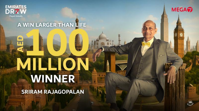 alt="Emirates Draw: Dh100 Million Winner Sriram Rajagopalan Collects Prize"