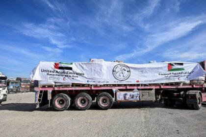 alt="Lifeline for Gaza: UAE Aid Convoy Delivers Over 1,000 Tonnes of Relief Supplies"