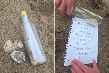 alt="Beach discovery goes viral: bottle of ashes reveals heartwarming legacy of beloved mother""