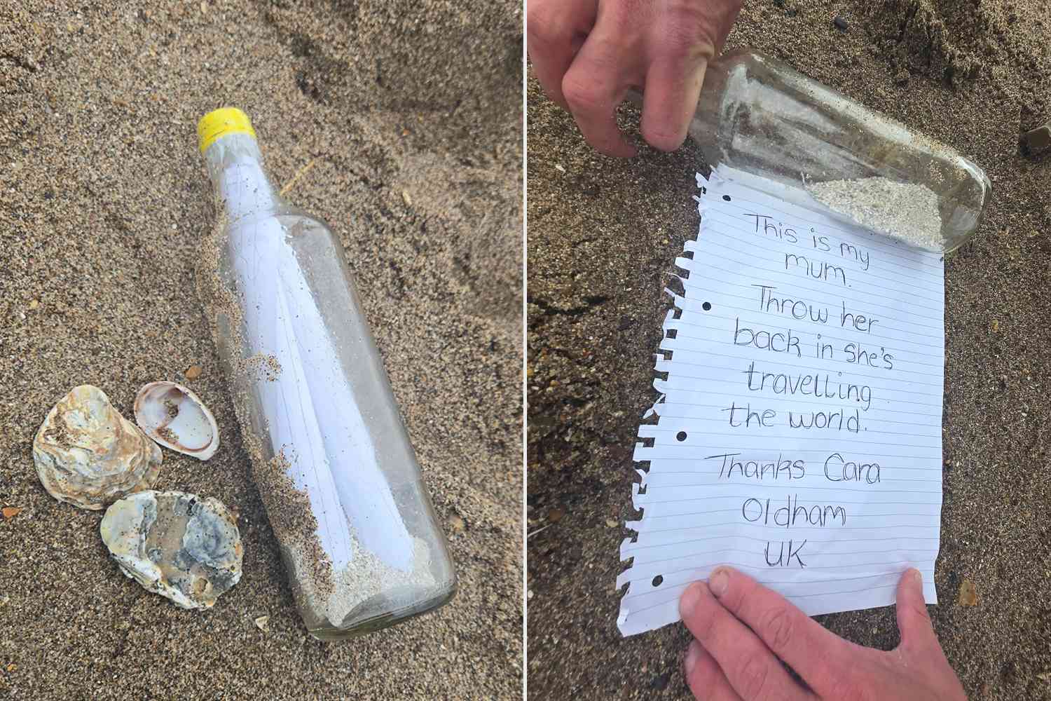 alt="Beach discovery goes viral: bottle of ashes reveals heartwarming legacy of beloved mother""