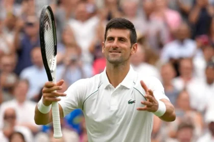 alt="Djokovic Hits Century of Wins, Powers into Wimbledon Fourth Round"