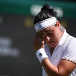 alt="Jabeur was forced to retire from the Wimbledon first-round match after crying"