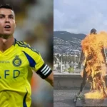 alt="cristiano-ronaldo-statue-set-on-fire-in-hometown-of-funchal-madeira"