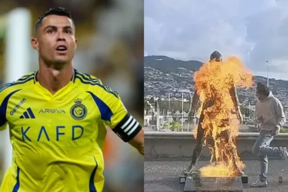 alt="cristiano-ronaldo-statue-set-on-fire-in-hometown-of-funchal-madeira"