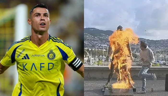 alt="cristiano-ronaldo-statue-set-on-fire-in-hometown-of-funchal-madeira"